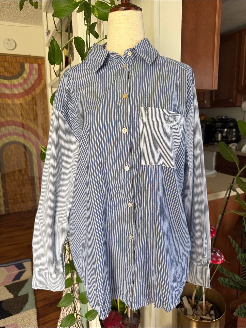ba&sh Blue and White Striped Button-Down Shirt